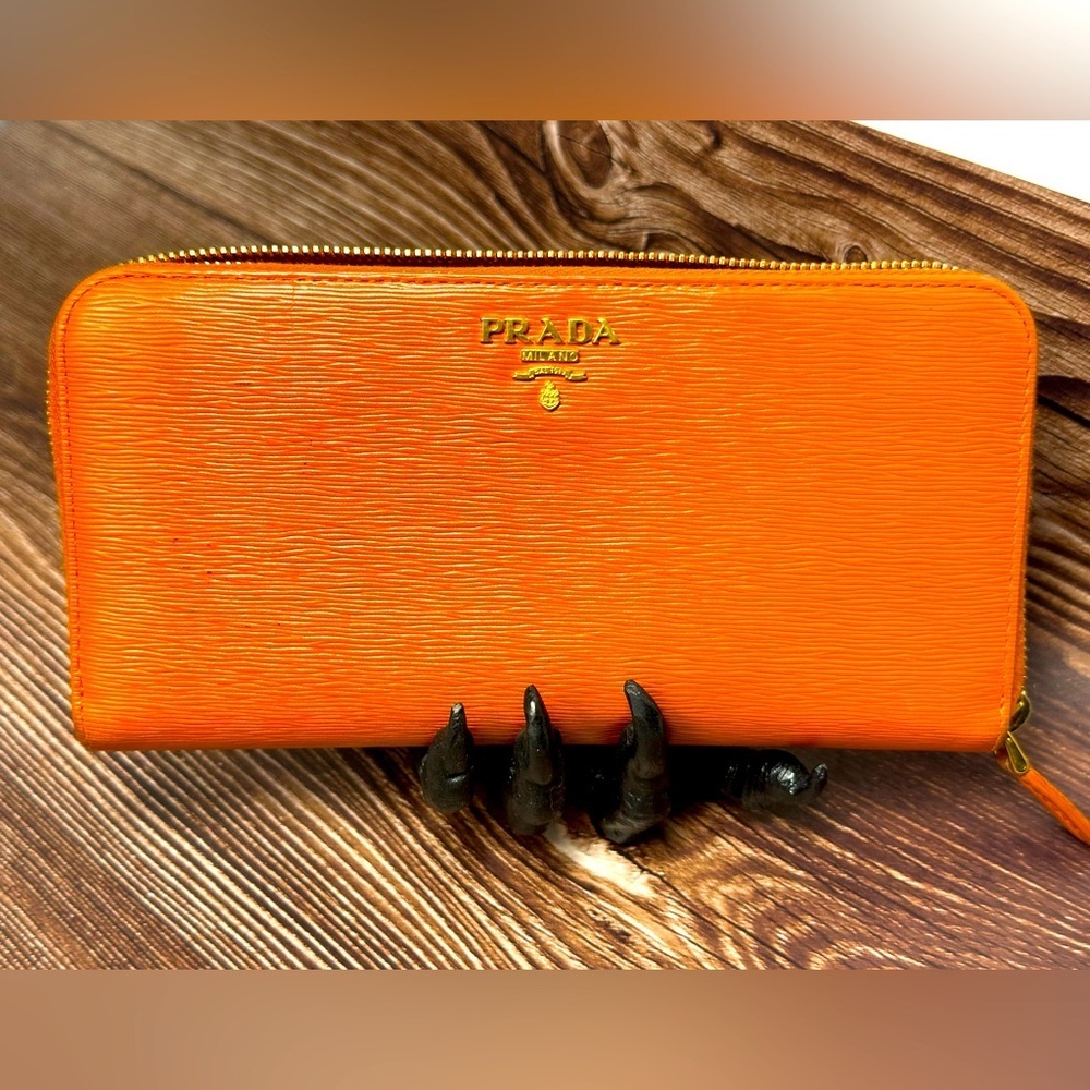 PRADA Orange Leather Continental Wallet GUC​​